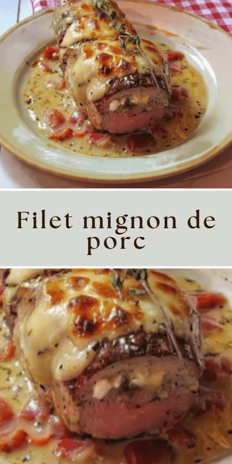 Filet mignon de porc au Boursin gratiné nappé de sauce crémeuse aux lardons