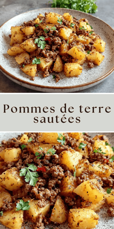 Pommes de terre sautées à la viande hachée épicée dorées à la poêle
