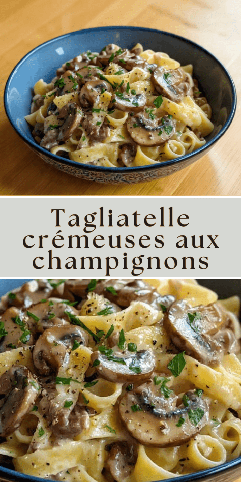 Tagliatelle crémeuses aux champignons et parmesan fraîchement râpé