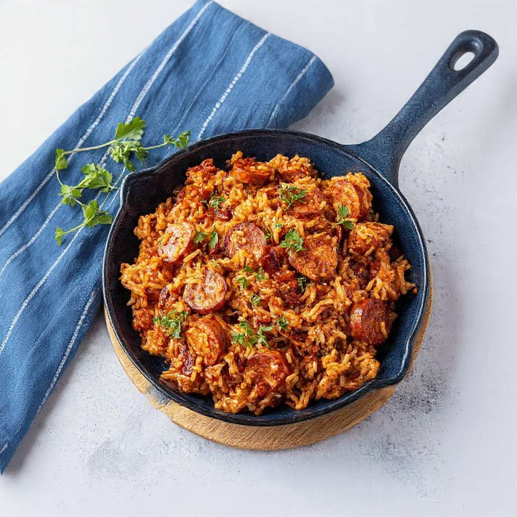 Riz au chorizo mijoté à l’ancienne avec tomates et persil frais