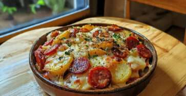 Gratin de pommes de terre au chorizo fondant avec fromage gratiné