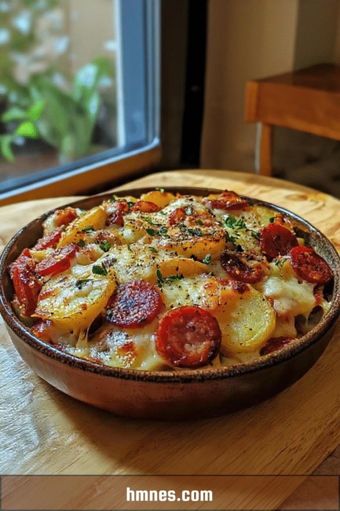 Gratin de pommes de terre au chorizo fondant avec fromage gratiné