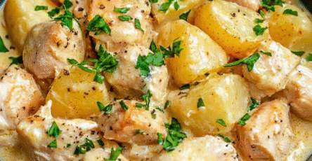 Poulet crémeux moutarde avec pommes de terre et persil frais