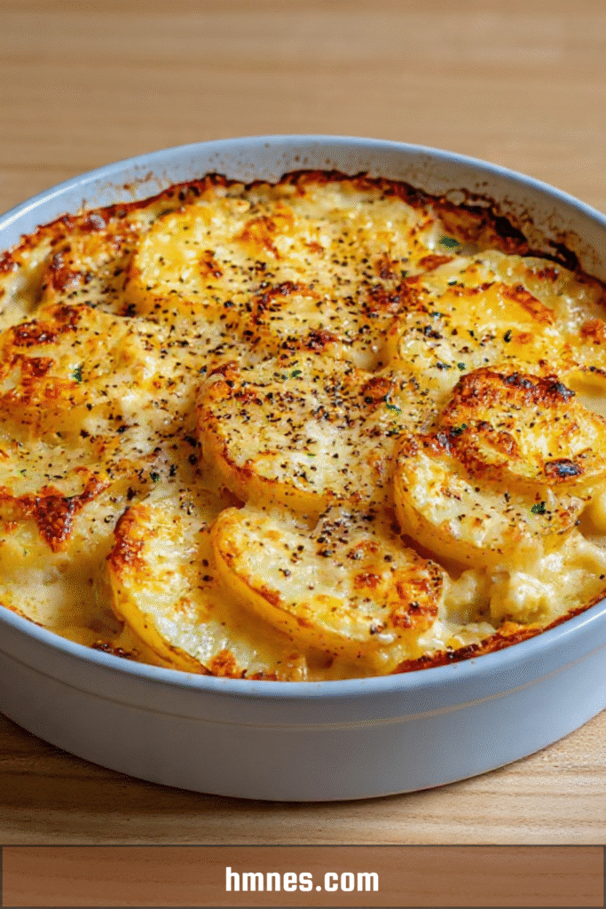 Gratin de pommes de terre à la moutarde doré avec fromage gratiné