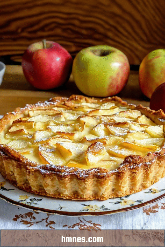 Tarte aux pommes normande crémeuse et dorée au four