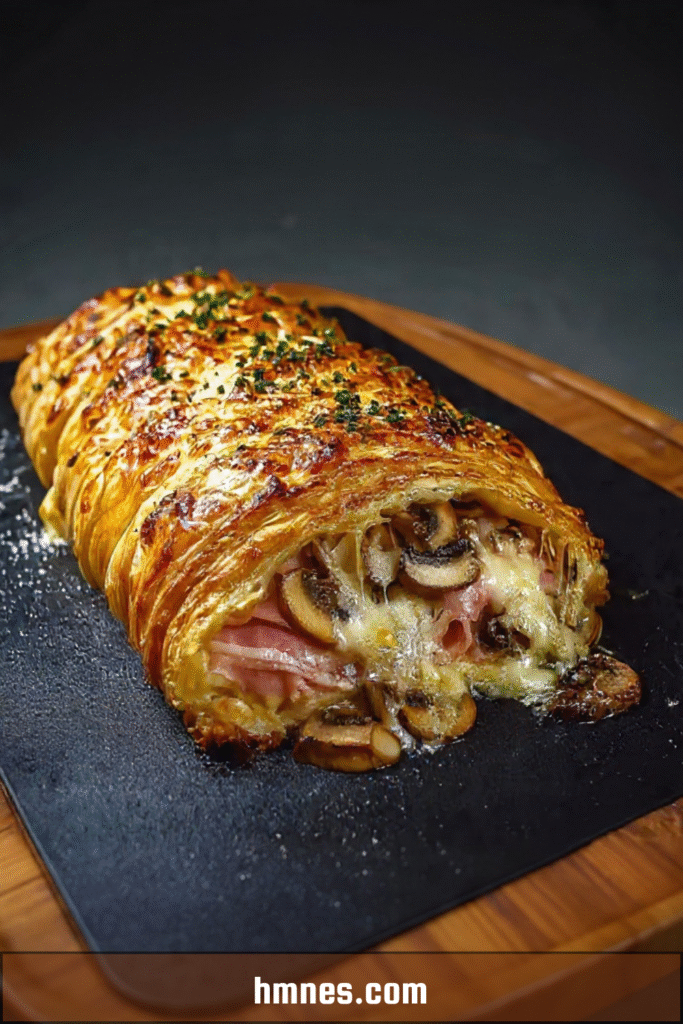 Feuilleté croustillant aux champignons et jambon maison
