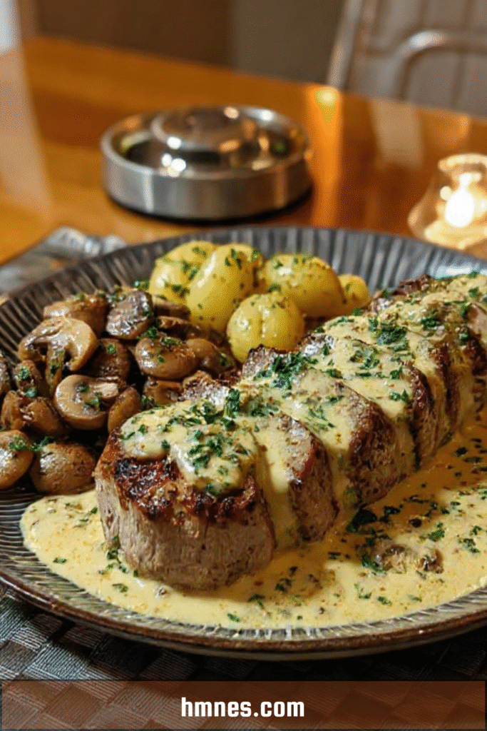 Filet mignon de porc aux champignons sauce crémeuse