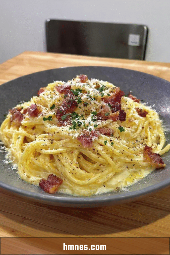 Spaghetti carbonara authentique guanciale pecorino