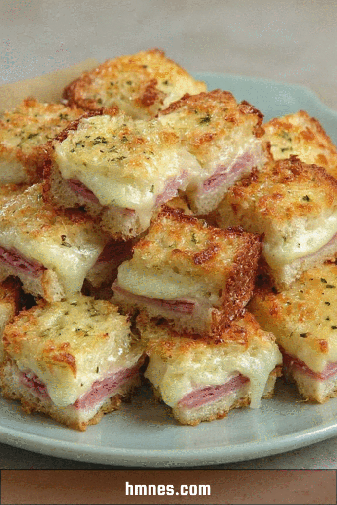 Croque-monsieur en cubes gratinés au fromage