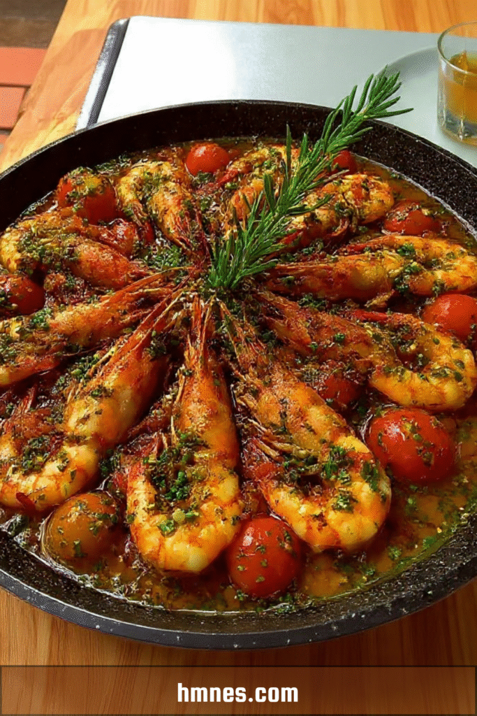 Gambas poêlées ail tomates herbes méditerranéennes