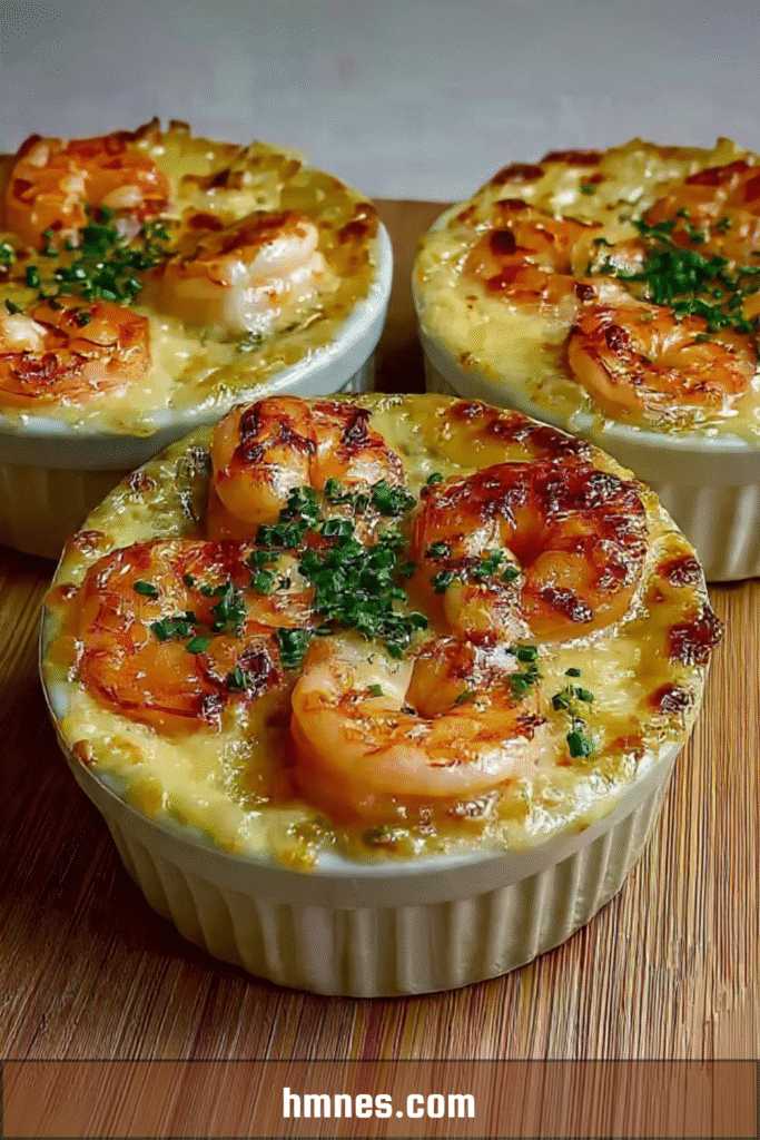 Cassolettes crevettes poireaux gratinées au fromage