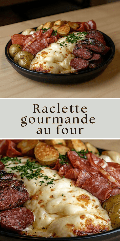 raclette au four fromage fondu pommes de terre charcuterie