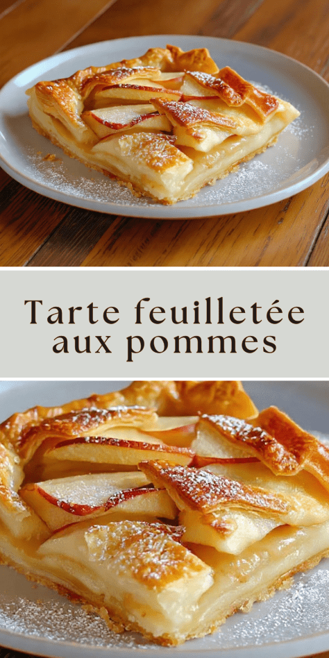 Tarte feuilletée aux pommes dorée avec sucre glace