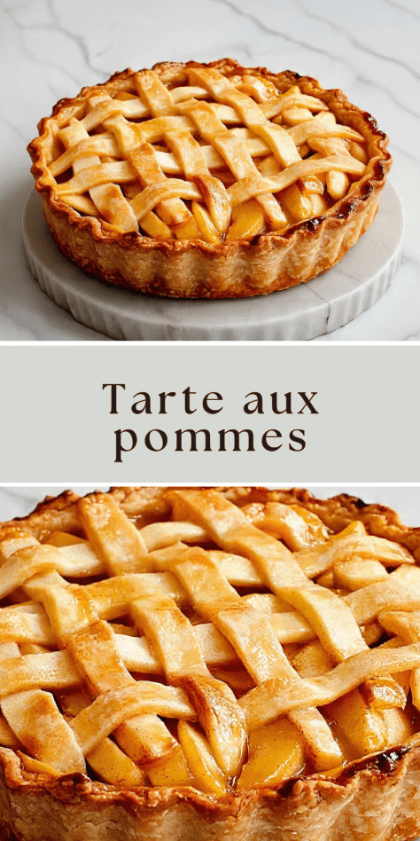 Tarte aux pommes tressée avec pâte dorée et garniture fondante