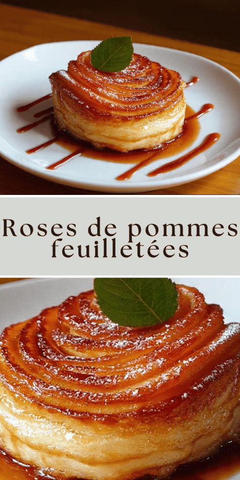 Roses de pommes feuilletées croustillantes avec sucre glace