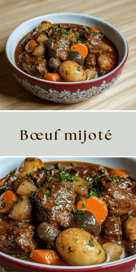 Bœuf mijoté aux carottes pommes de terre et champignons