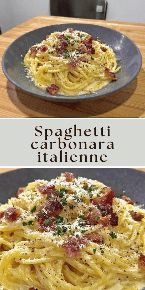 Spaghetti carbonara authentique guanciale pecorino
