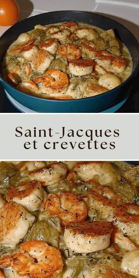 Saint-Jacques et crevettes sauce crémeuse aux herbes