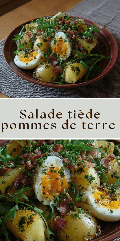Salade tiède pommes de terre œufs mollets lardons