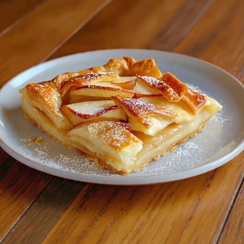 Tarte feuilletée aux pommes dorée avec sucre glace