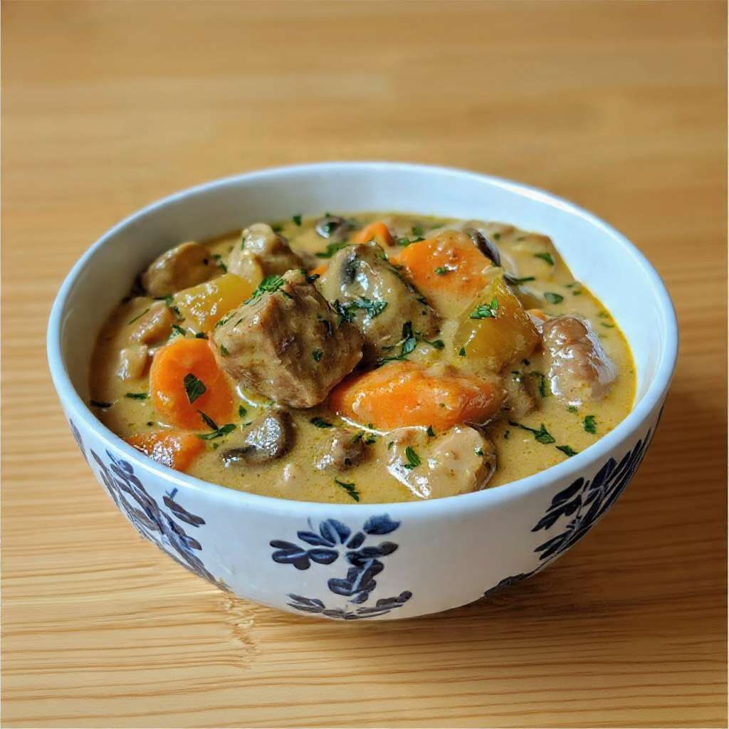 Blanquette de veau crémeuse aux carottes et champignons