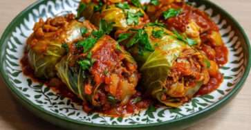 Choux farcis à la viande hachée dans sauce tomate