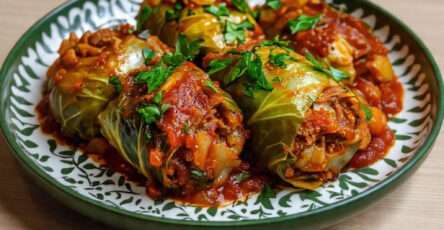 Choux farcis à la viande hachée dans sauce tomate