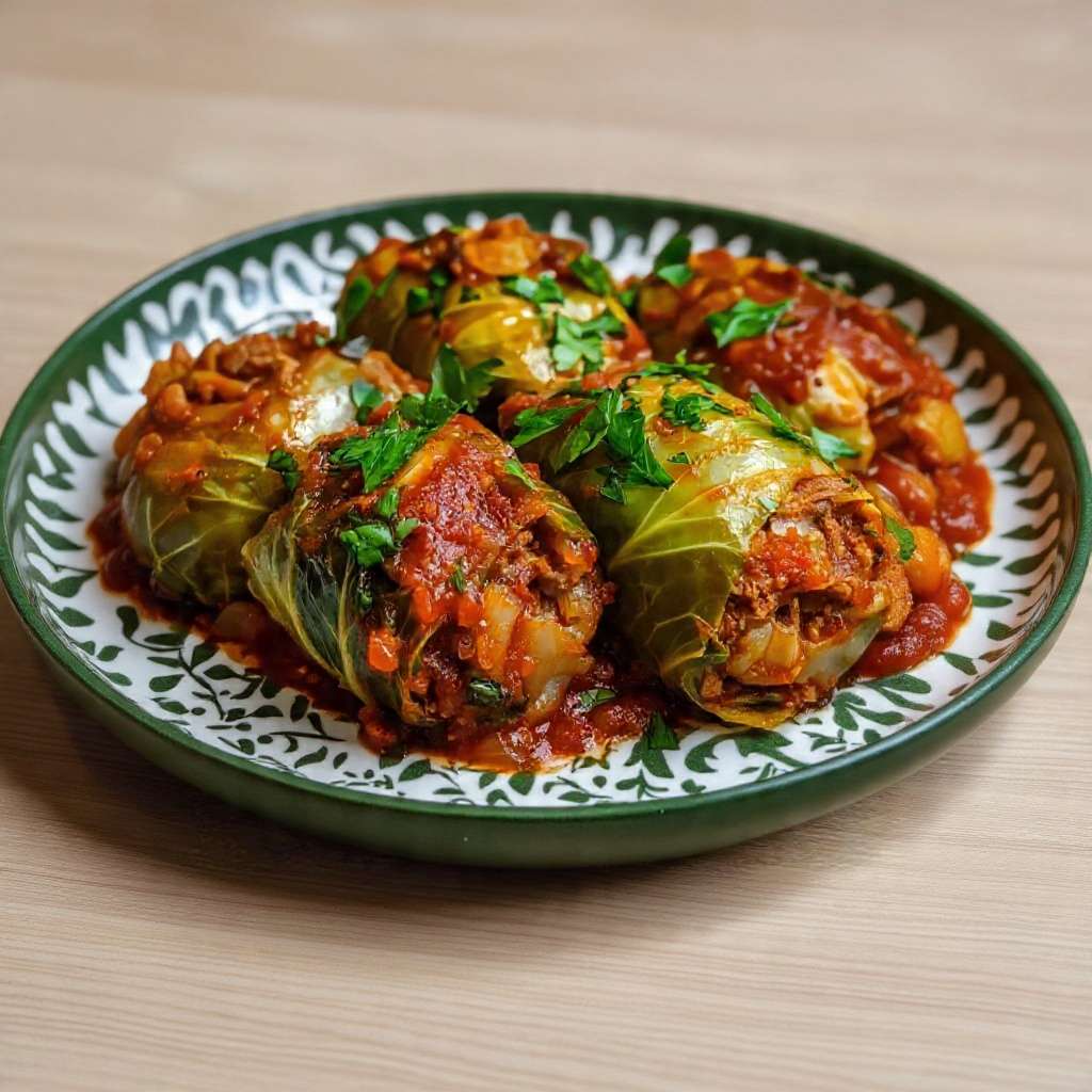 Choux farcis à la viande hachée dans sauce tomate