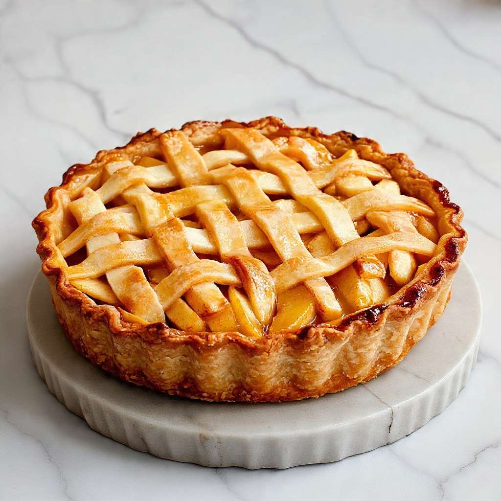 Tarte aux pommes tressée avec pâte dorée et garniture fondante