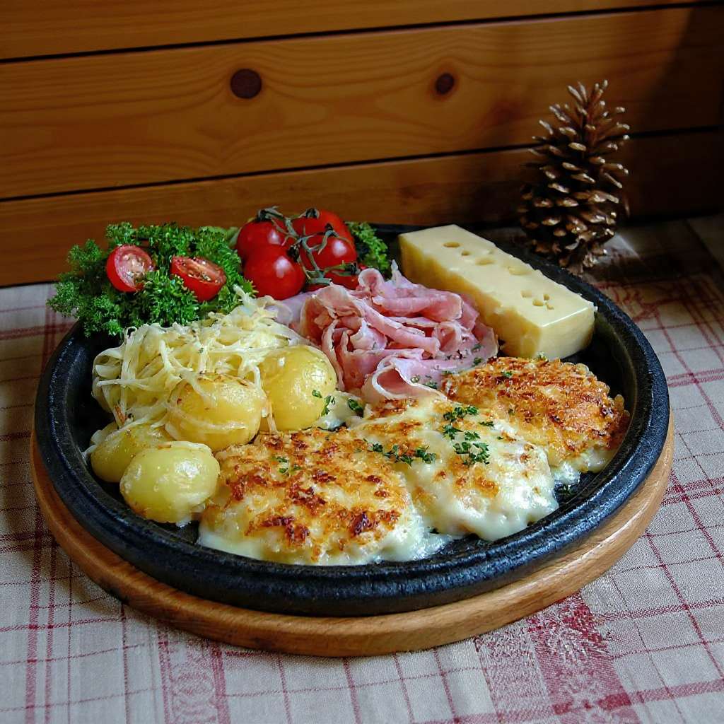 Raclette alsacienne traditionnelle fromage fondu charcuterie