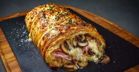 Feuilleté croustillant aux champignons et jambon maison