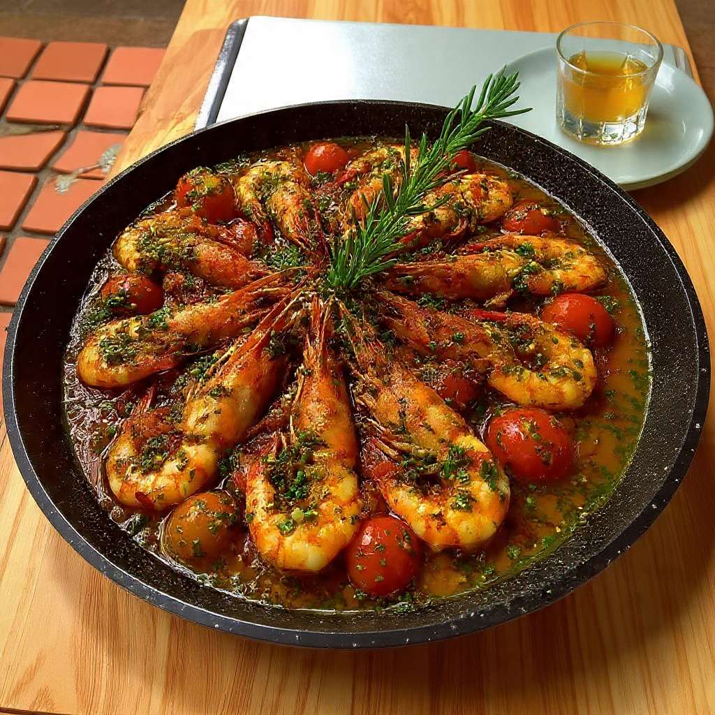 Gambas poêlées ail tomates herbes méditerranéennes
