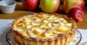 Tarte aux pommes normande crémeuse et dorée au four