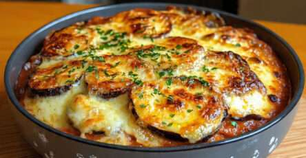 Gratin d’aubergines à la mozzarella fondant et gratiné. Recette facile, savoureuse et parfaite pour un plat végétarien gourmand.