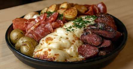 raclette au four fromage fondu pommes de terre charcuterie