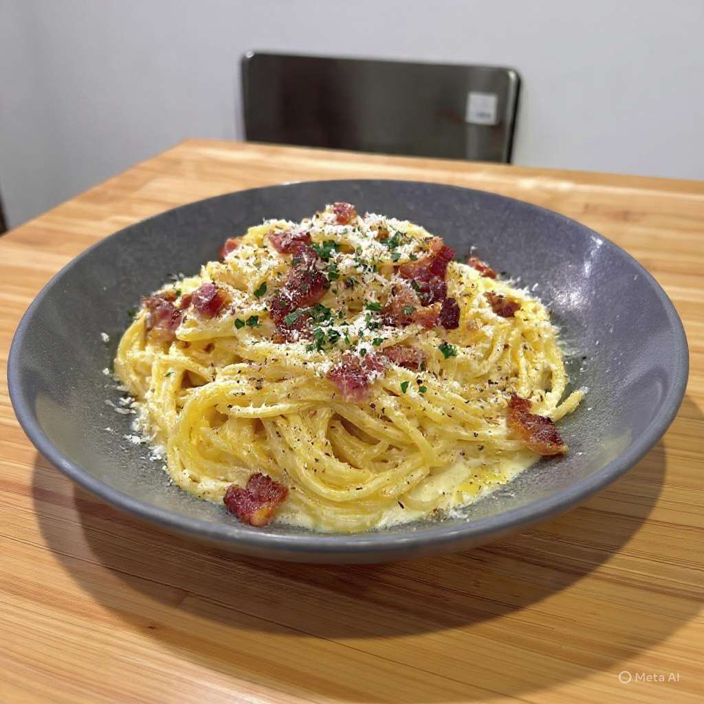 Spaghetti carbonara authentique guanciale pecorino