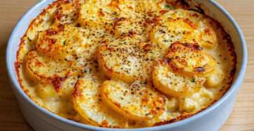 Gratin de pommes de terre à la moutarde doré avec fromage gratiné