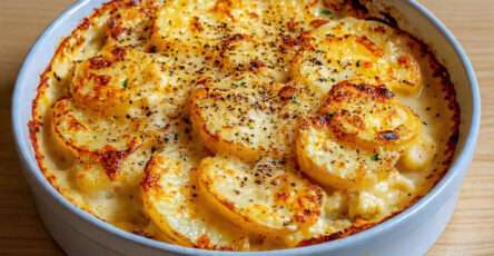 Gratin de pommes de terre à la moutarde doré avec fromage gratiné