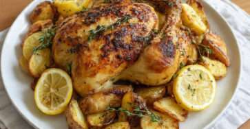 Poulet rôti citron thym avec pommes de terre fondantes au four