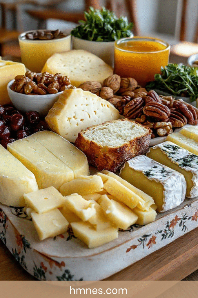 Plateau rustique fromages noix miel pain cerises gourmand apéritif