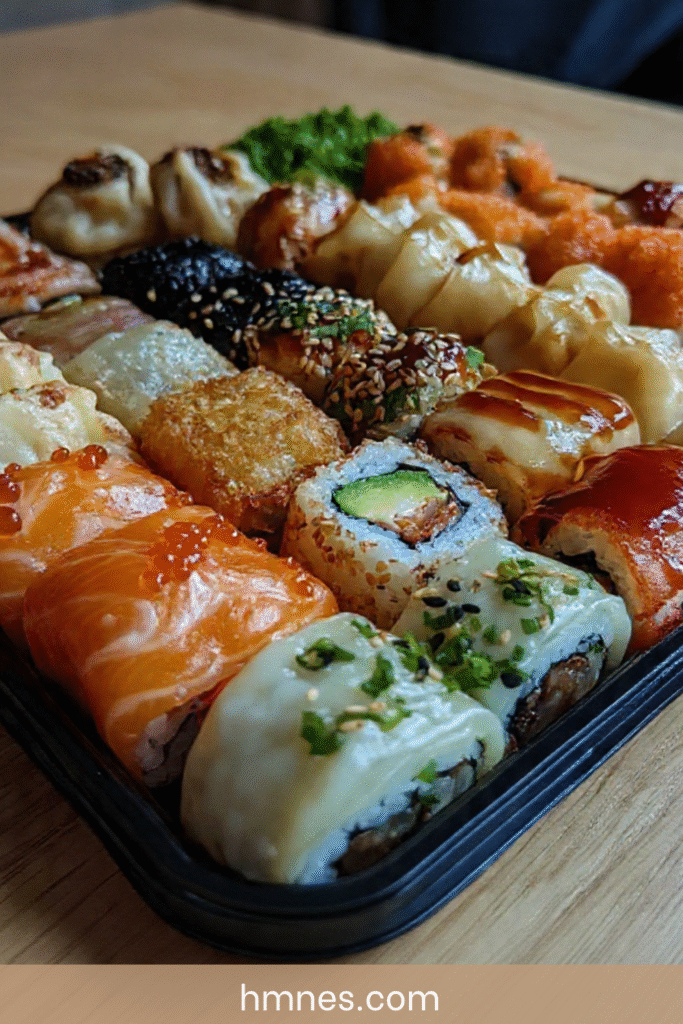 plateau sushi maison makis sashimi tempura gyoza japonais
