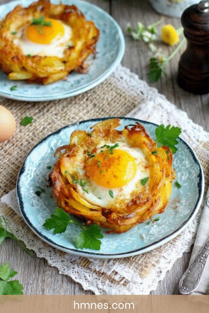 nid pommes de terre epices douces oeuf coulant croustillant poele