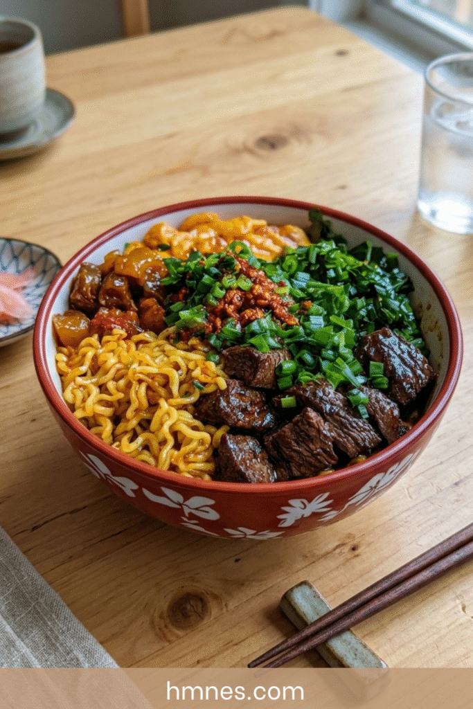 ramen bœuf sauté legumes bouillon nouilles maison