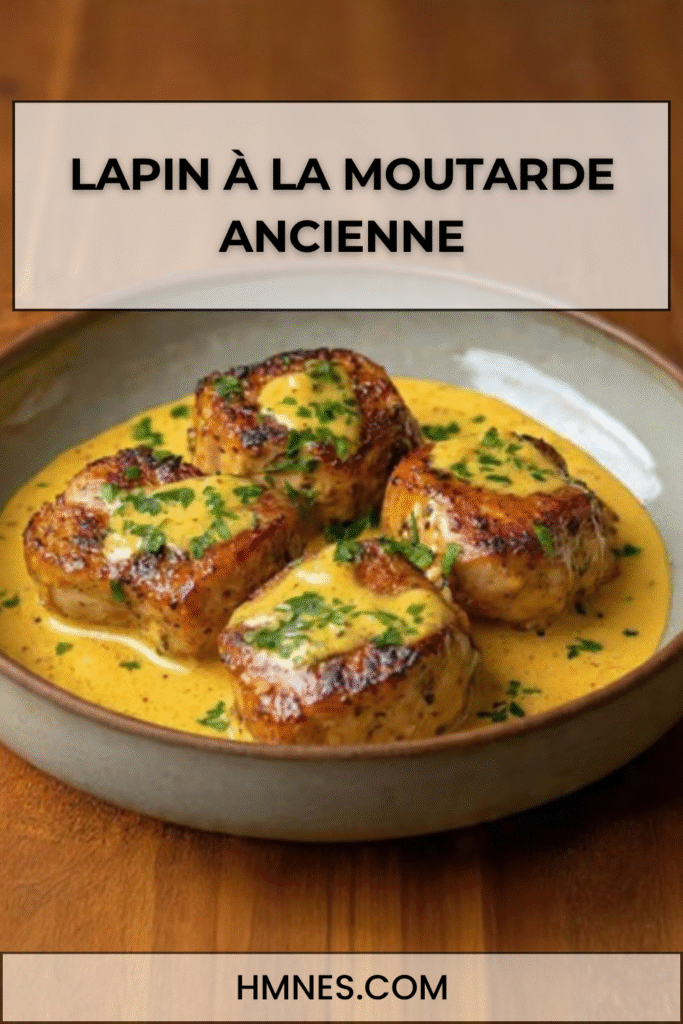 lapin à la moutarde ancienne sauce cremeuse persil fondant