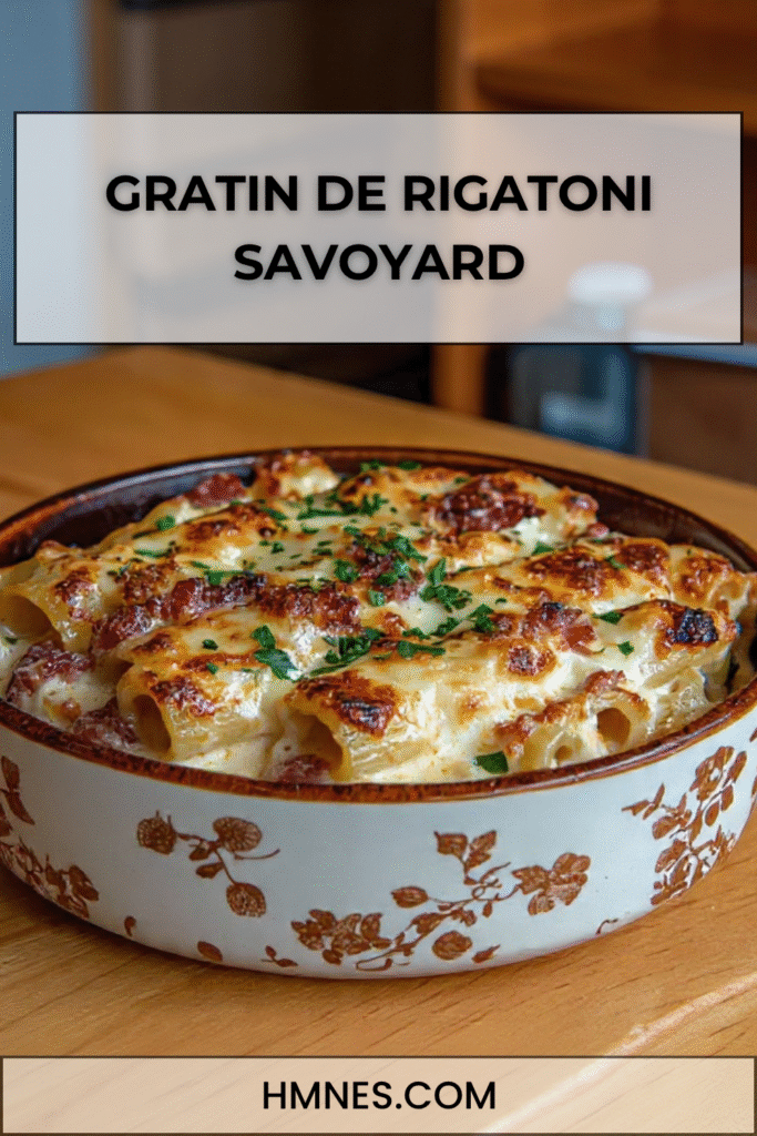 Gratin de rigatoni savoyard au reblochon lardons creme gratine