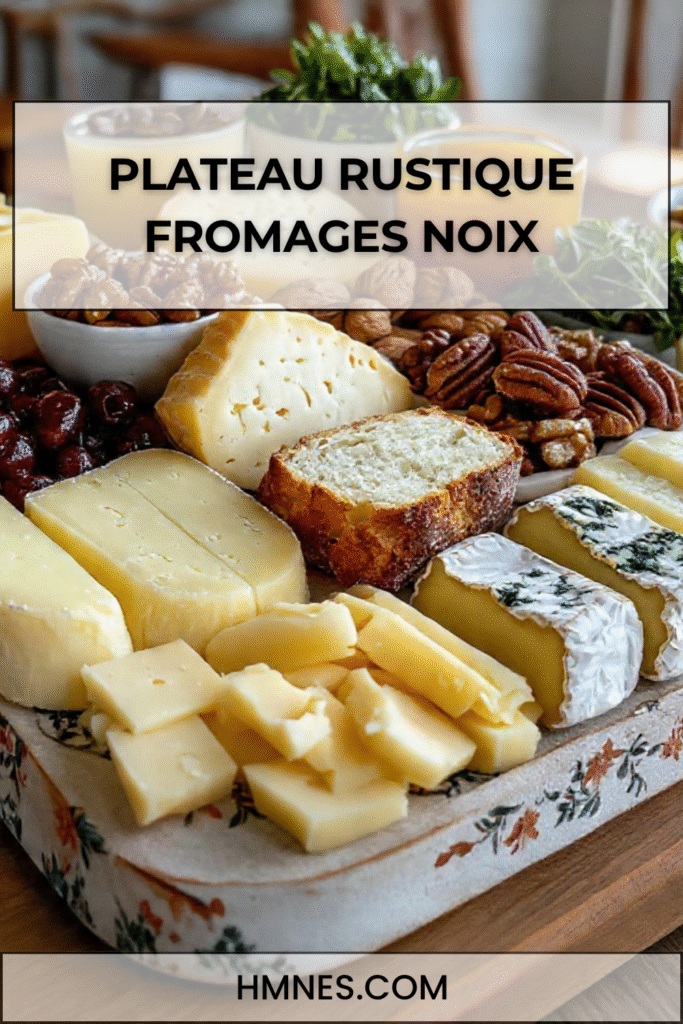 Plateau rustique fromages noix miel pain cerises gourmand apéritif