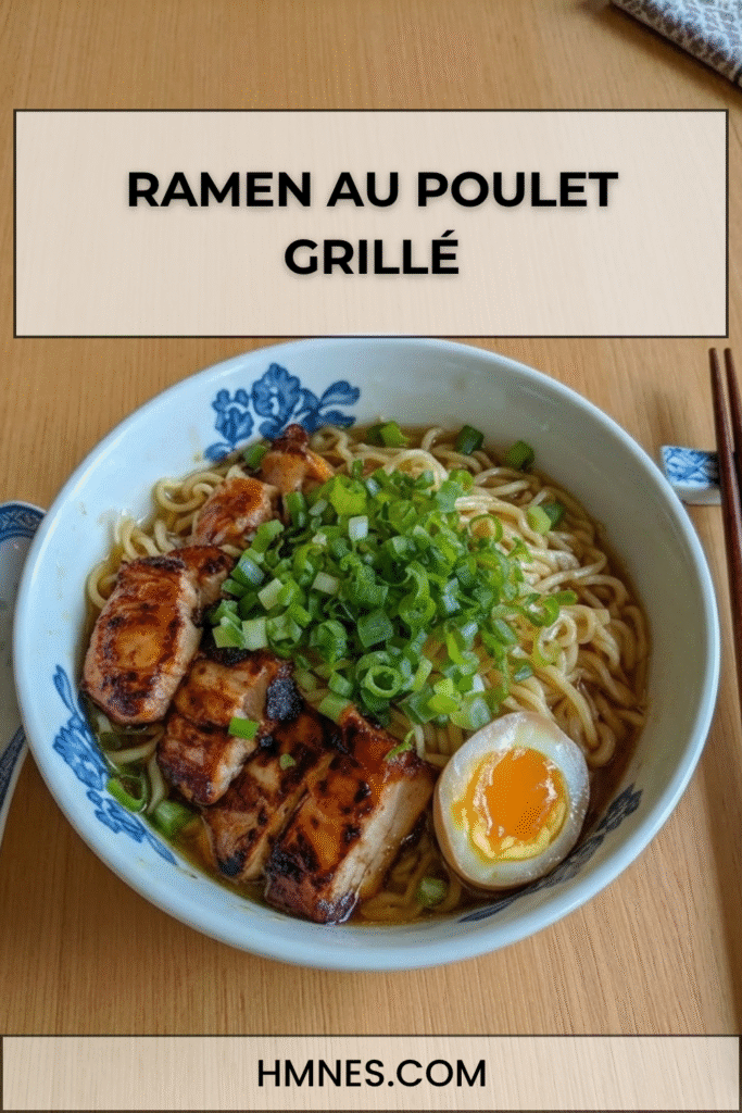 ramen poulet grillé oeuf mollet oignons verts bouillon maison