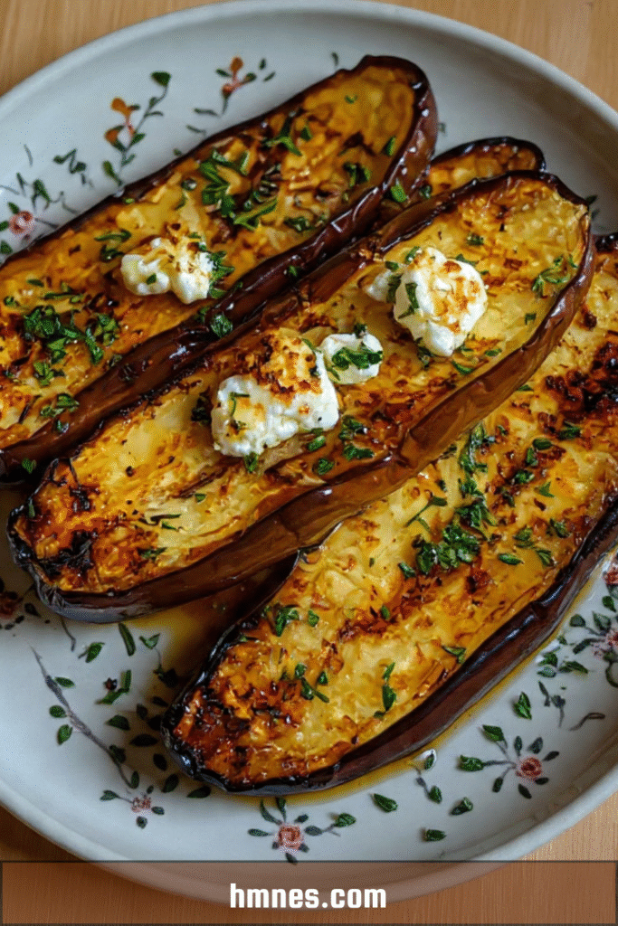 aubergines rôties fromage herbes fondantes four