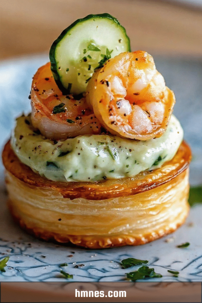 Vol-au-vent crevettes avocat concombre entree fraiche