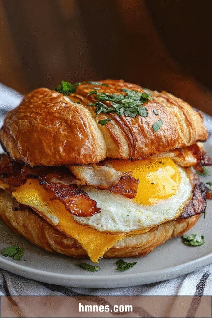croissant oeuf bacon cheddar fromage fondu croustillant brunch maison